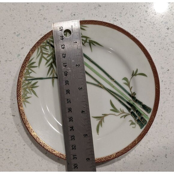 Set Of 4 Vintage Kutani Eggshell China Bread Plates Bamboo Design Gilded Geometr - Picture 2 of 9